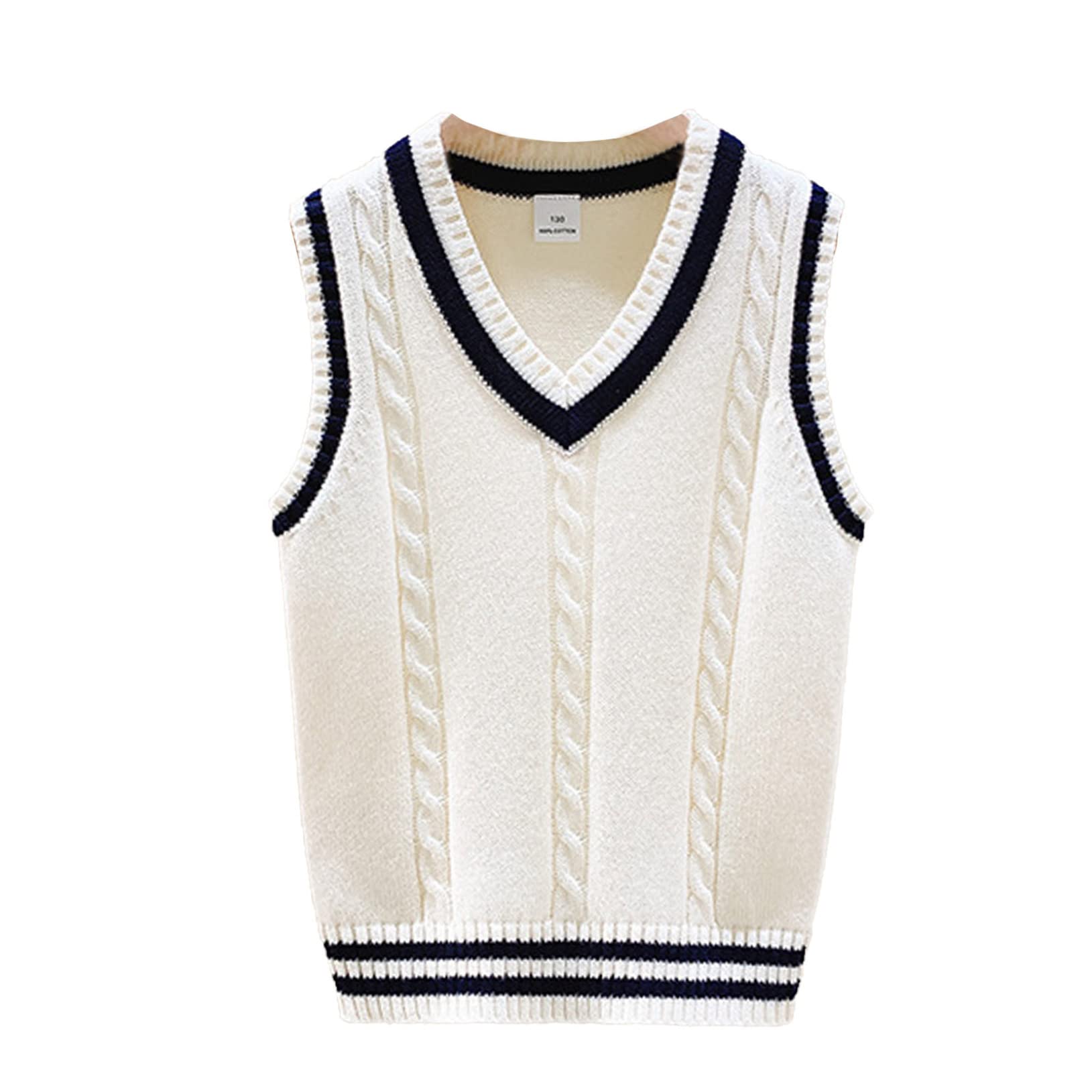 Freebily Chaleco de Punto 100% Algodón para Unisex Niños Suéter sin Manga de Color Sólido con Cuello en V Chaleco de Uniformes Escolares