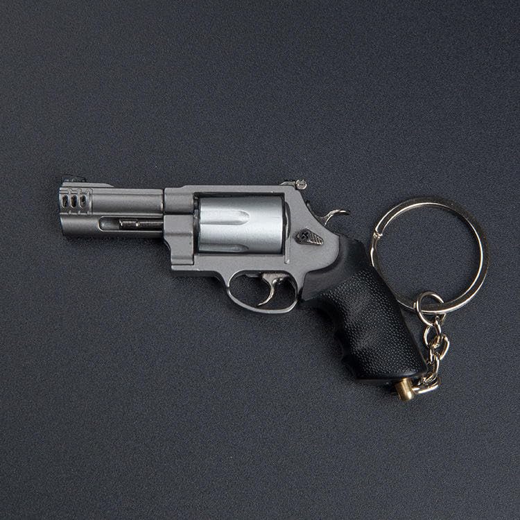 Image of AlfaPros Revolver Metal Miniature Keychain | 1:3 Scale Collectible Non Firing Model with Functional Trigger & Hammer Removable Cylinder Stylish Durable DisplayPiece for Keyring & Gift. Grey