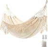 Double Boho Macrame Hammock with Elegant Tassels for Patio, Yard, Beach Wedding Decor, Outdoor and Indoor Up to 450lbs Include Tie Ropes and Drawstring Bag ( Light Purple)