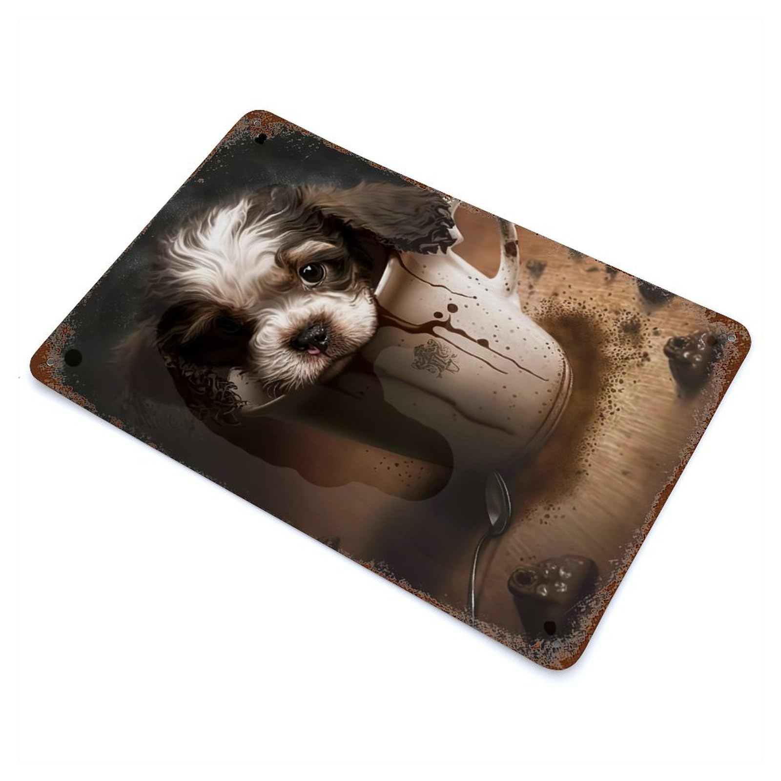 Puppy Dog Coffee Distressed Metal Wall Sign 11.8"x7.9", for Farmhouse, Kitchen And Entryway Decor, Rustic Home Decor