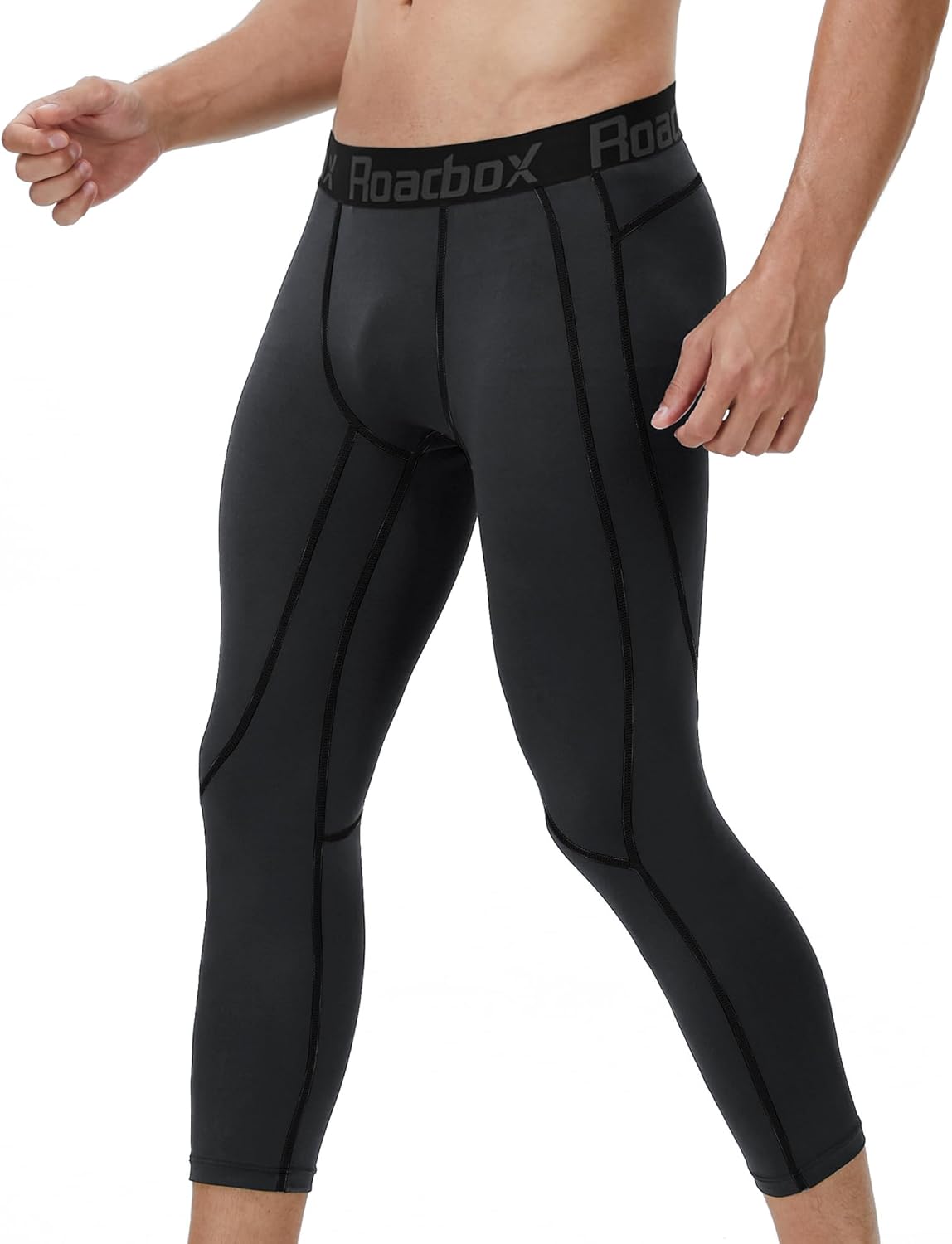 Roadbox 2 Pack Men's 3/4 Compression Pants, Athletic Basketball Workout Tights Leggings, Sport Running Spandex Base Layer - Image 3