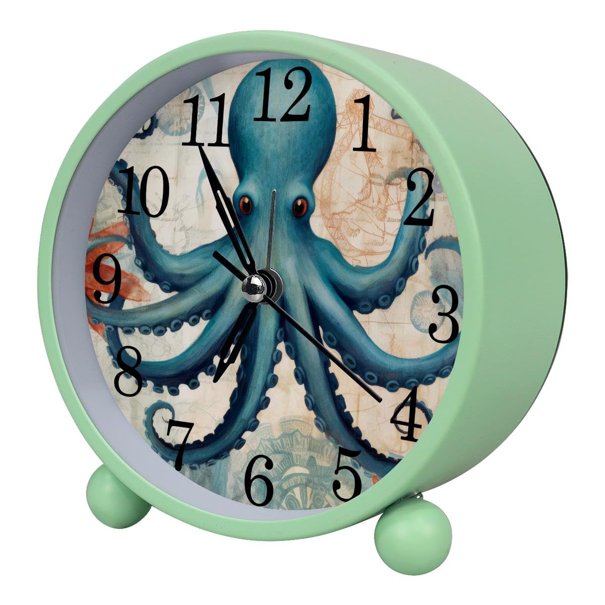 Luoweisi Alarm Clock Nautical Octopus, Silent Non-Ticking with Night Light