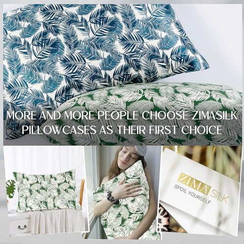 ZIMASILK 100% Pure Mulberry Silk Pillowcase for Hair and Skin Health,Both Sides 19 Momme Silk Floral Print,1pc (King 20''x36'',White Leaves) - Thumbnail 6