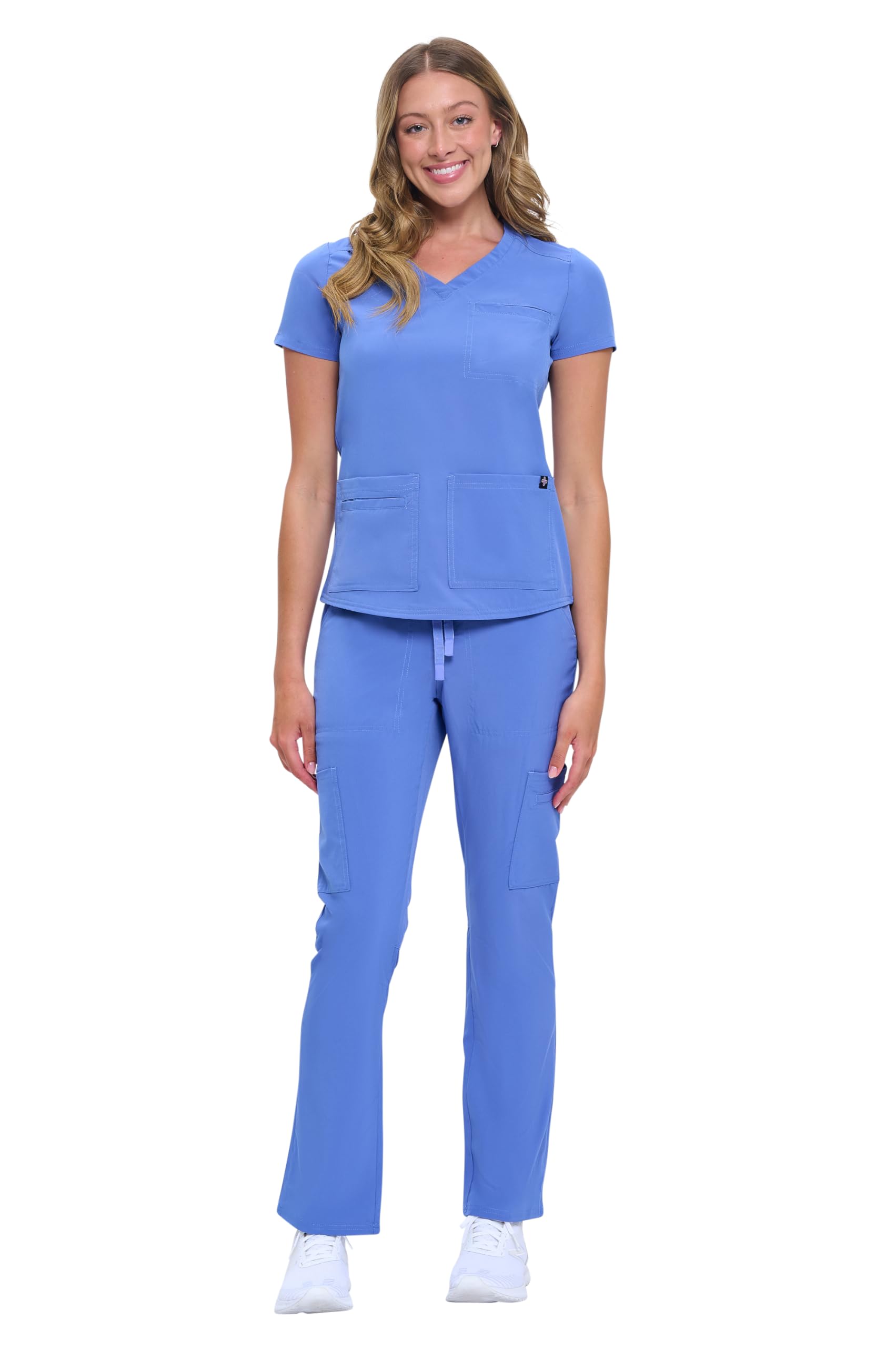 Natural Uniforms Womens 11 Pocket Cool Stretch Cargo Scrub Set with Regular and Petite Sizes