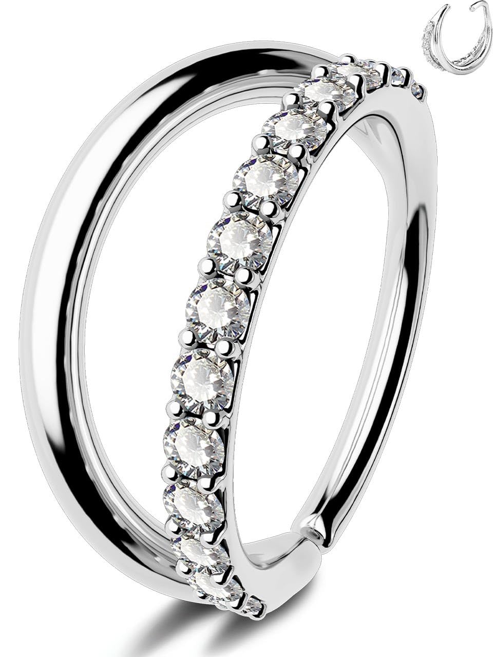 OUFER20G Nose Hoop Ring Clear/Blue/Pink CZ Seamless Open Double Line Helix Piercing 8 mm Cartilage Earring Body Piercing Jewellery Rook Hoop