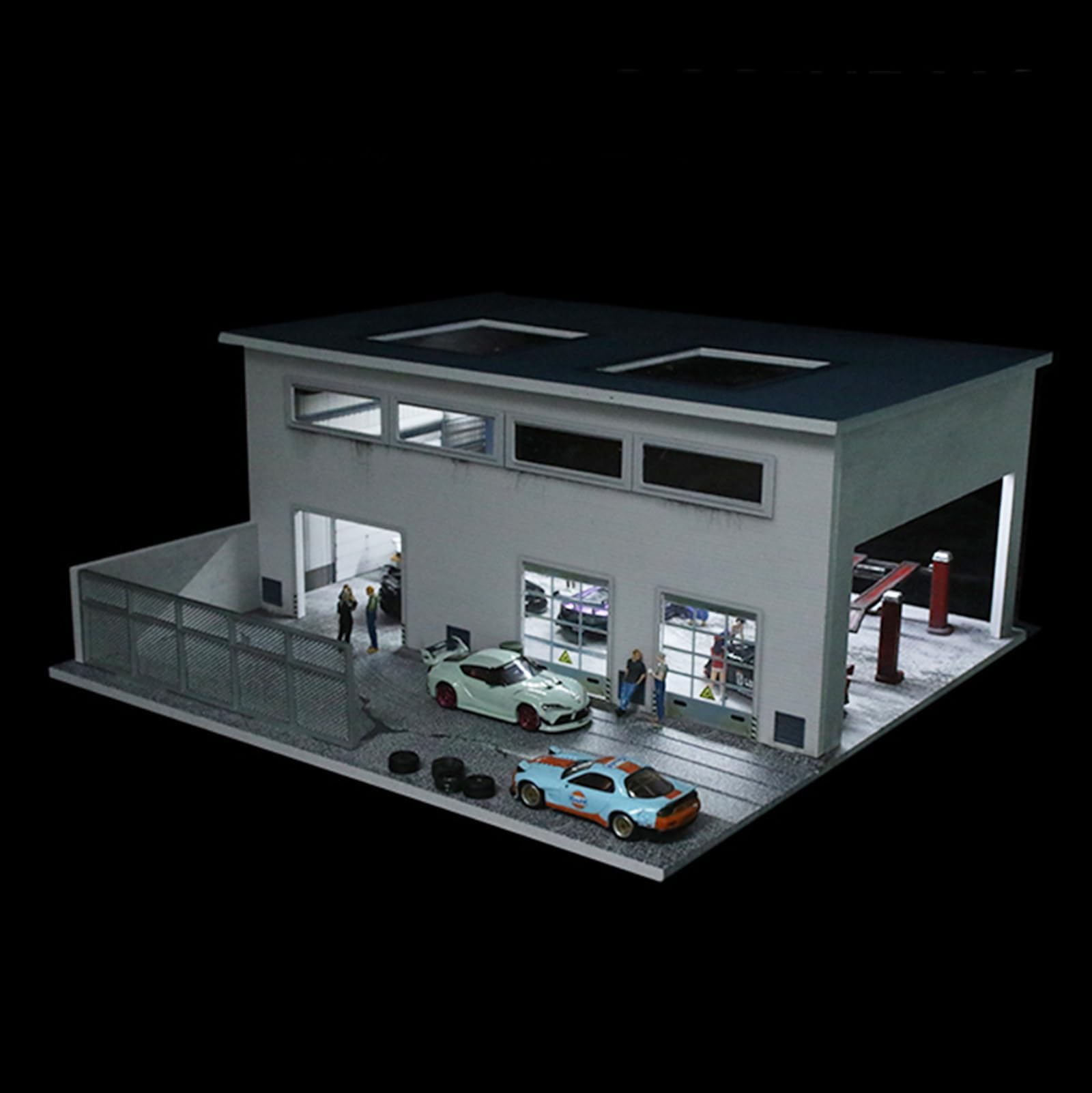 Vetrina LED Garage Diorama in scala 1/64 per modellini di auto pressofuse, vetrina illuminata compatibile con Hot Wheels, Matchbox e Mini GT Collectibles