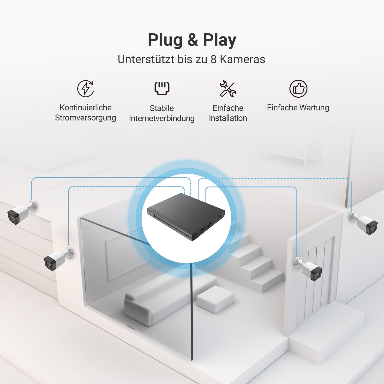 EZVIZ 4K Überwachungskamera aussen Sicherheitssystem, 4X 8MP PoE IP Kamera mit 2TB HDD NVR für 24/7 Aufzeichnung, Farbnachtsicht & Personen-/Fahrzeugerkennung, IP67, H3K PoE Kit