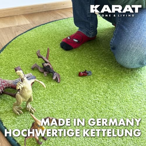 KARAT Teppich rund Ø 100cm Grün - Moderner Flauschiger Velours Kurzflor Teppich für Kinderzimmer - Spielteppich, Kinderteppich Krokodil