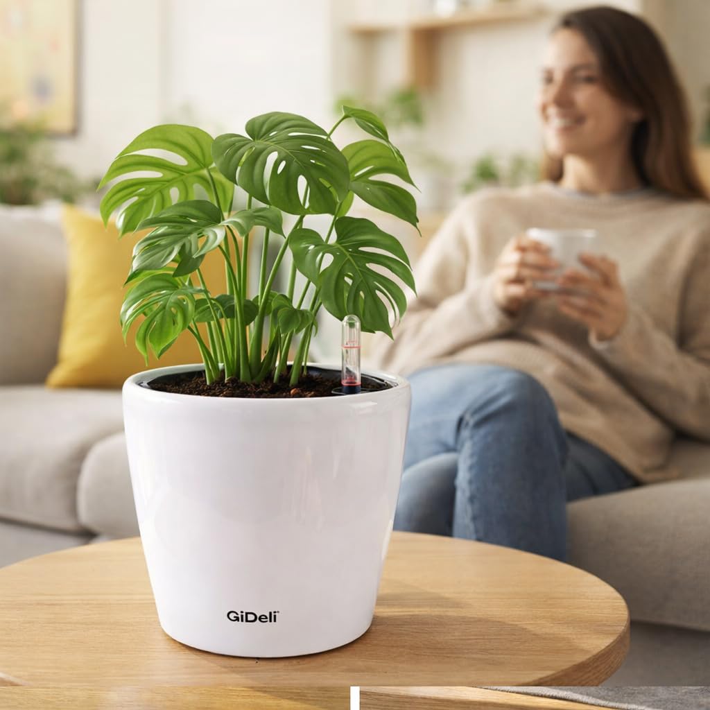 GiDeli Jardinera con riego automático - Maceta autoirrigable con indicador de nivel de agua - Macetas que protegen contra el desbordamiento y la putrefacción - Maceta que ahorra tiempo