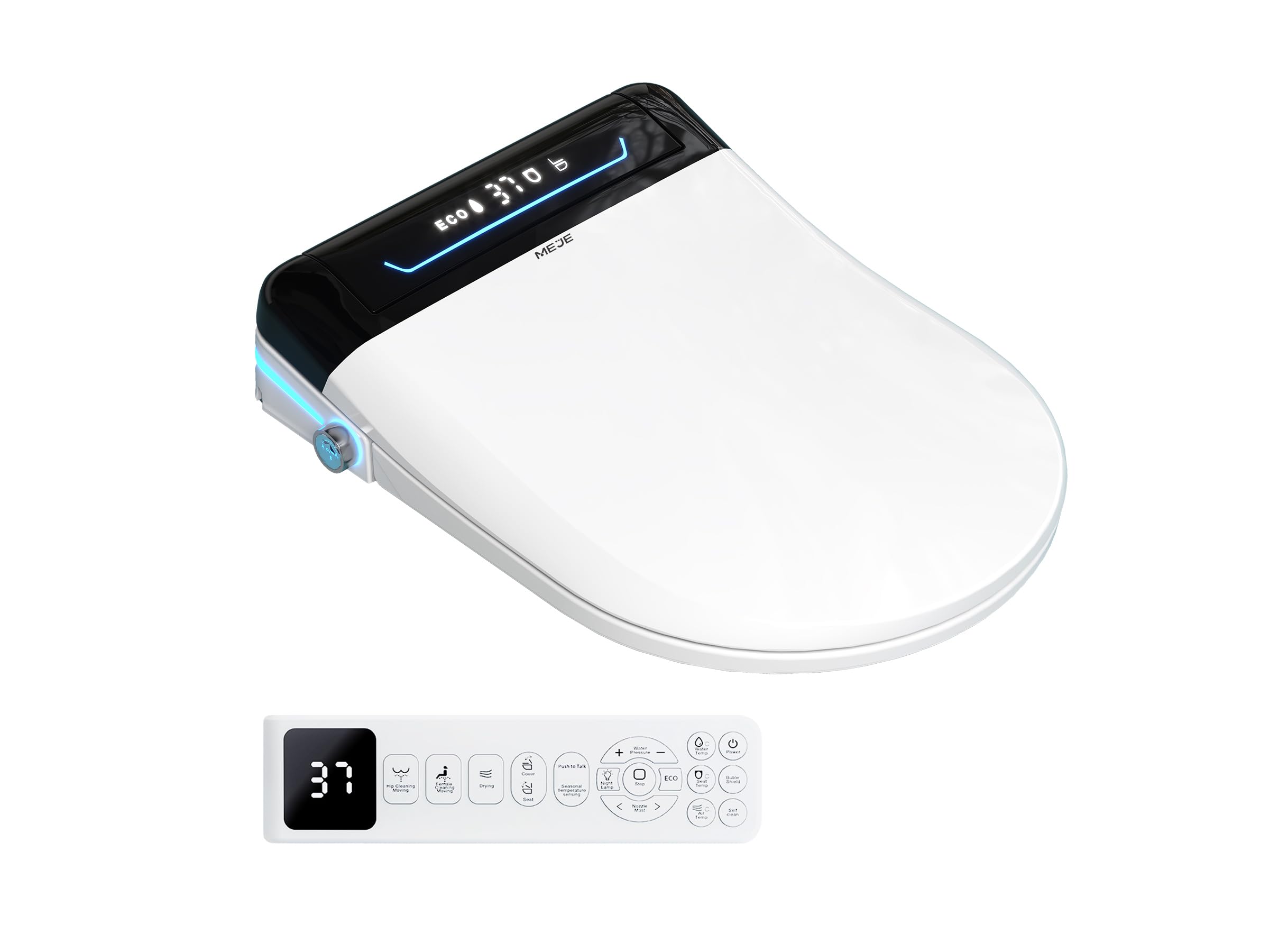 Meje White. #001U-Electric Smart Bidet Seat For Elongated Toilets With Remote Control Temperature Display Heated Toilet Seat,Auto Open And Close,Warm Air Dryer And Temp Controlled Wash Functions 220V (White)