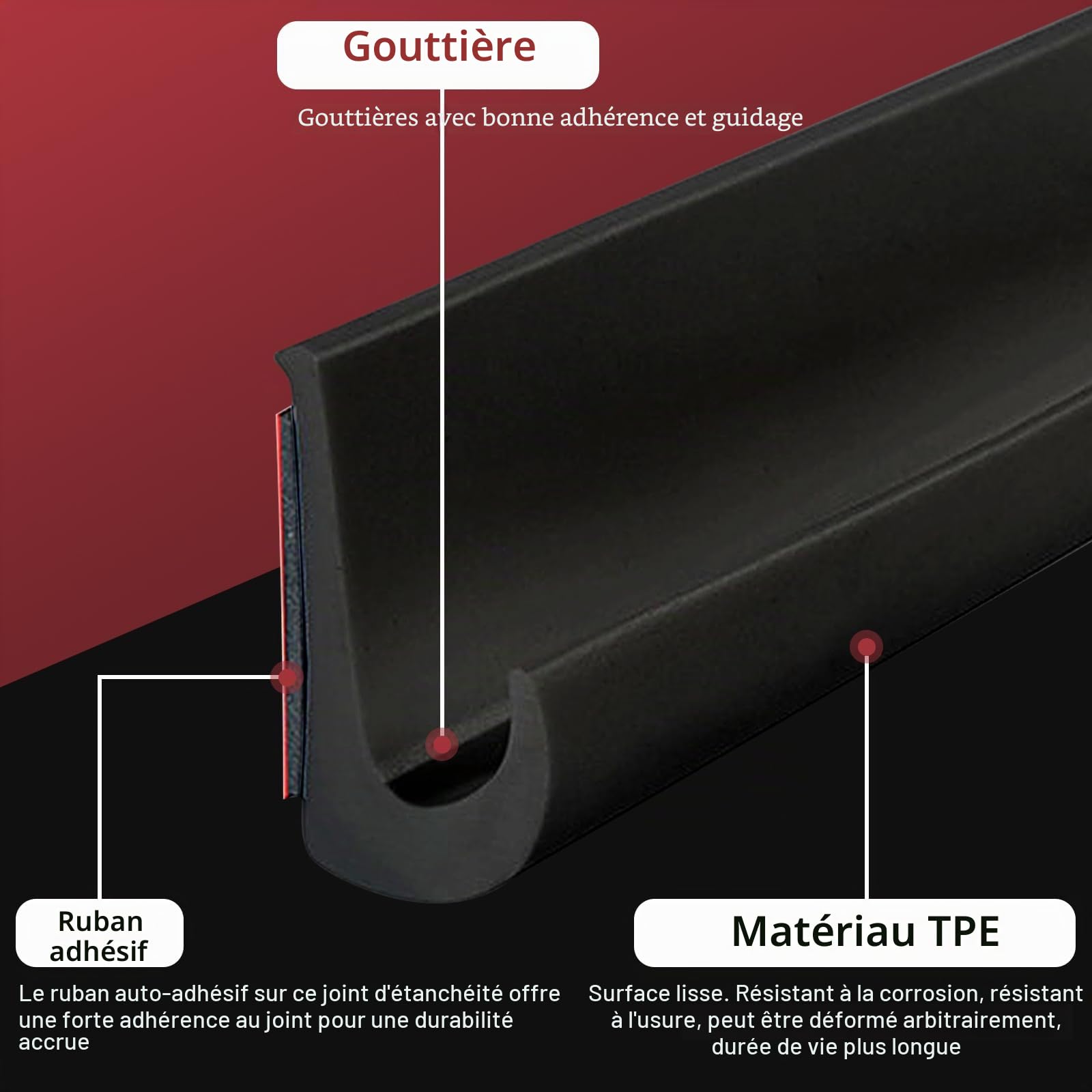 Goutte rv en J, 26 mm de hauteur Bande adhésive en J pour rv, gouttière en PVC, bande de pluie en PVC, bande de déviation de pluie pour toit pour camion, camping-car, bateau, fourgonnette