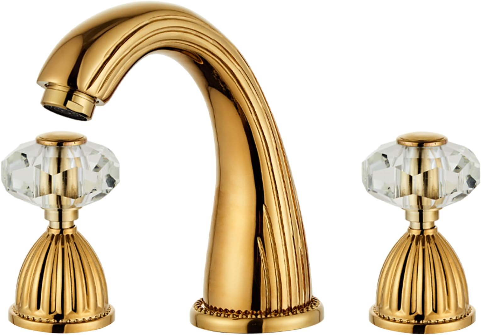 Retro Style Antique Two Handles Bathroom Faucets Brass Black Gold Sliver Three Holes Widespread Bath Taps Crystal Handle Bathroom Sink Faucets Contain with Supply Lines and Hot Cold Water