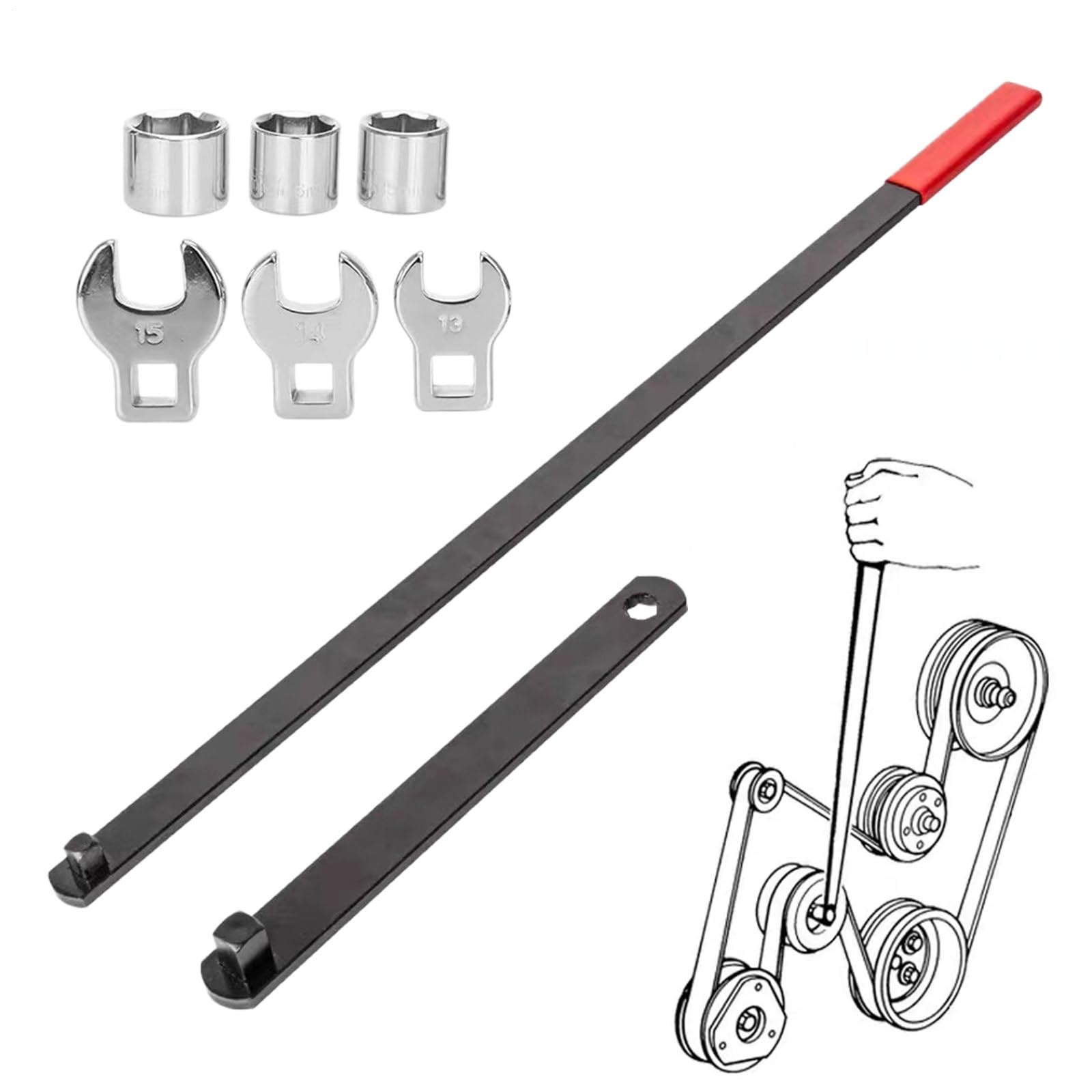 Kit d'outils de 8 pièces pour courroie serpentine - Clé de démontage et d'installation de courroie automobile - de réparation pour camions, voitures, garage ou atelier