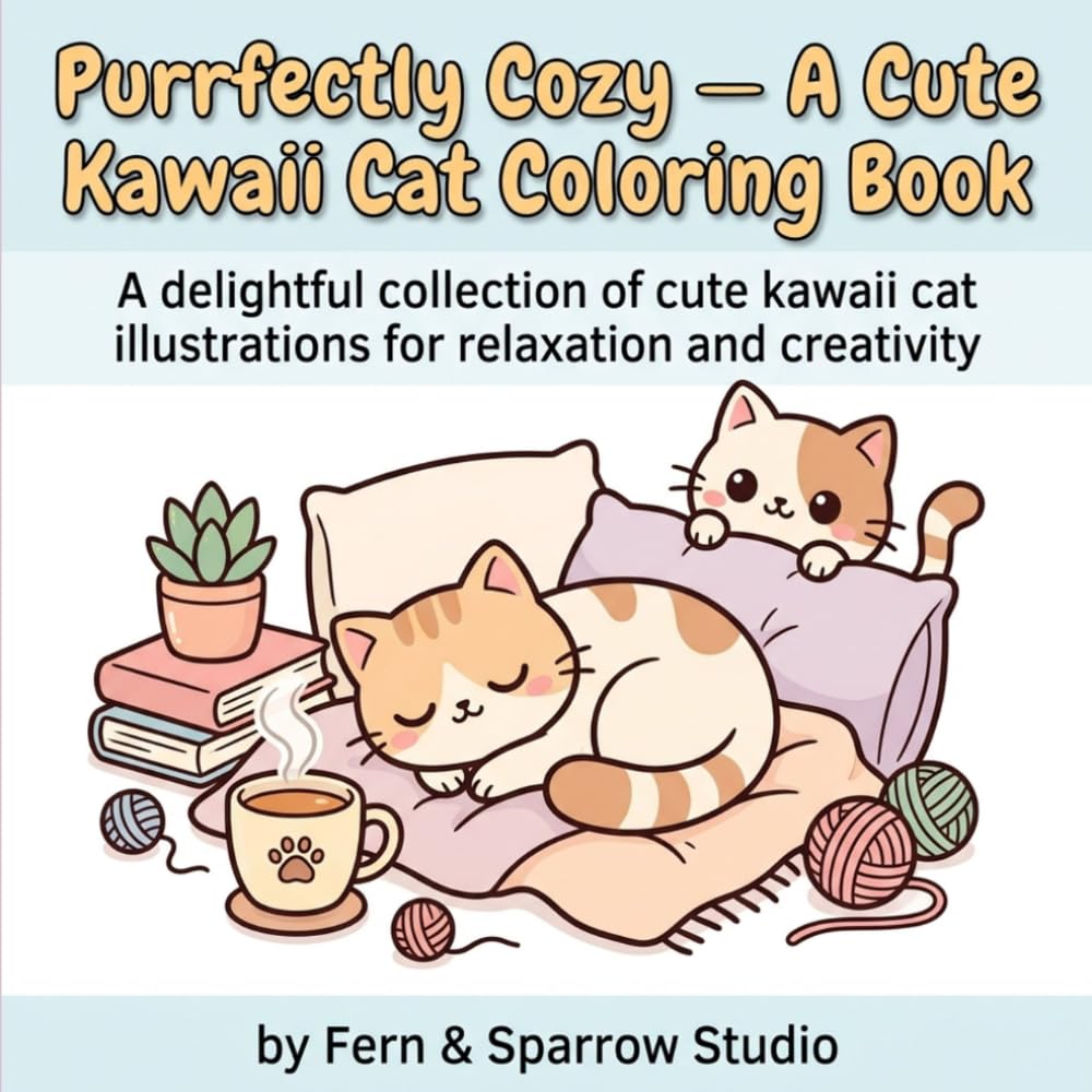 Purrfectly Cozy — A Cute Kawaii Cat Coloring Book: 30 Cute Bold & Easy Fluffy Kittens in Cozy Places for Relaxation and Stress Relief