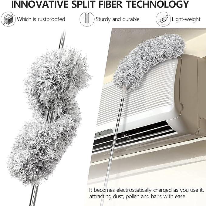 Image of Microfiber Mop for Wall and Ceiling Cleaning - Fan Cleaner Brush With Wiper for Walls and Roof - 100 Inches Expandable Pole Long Handle