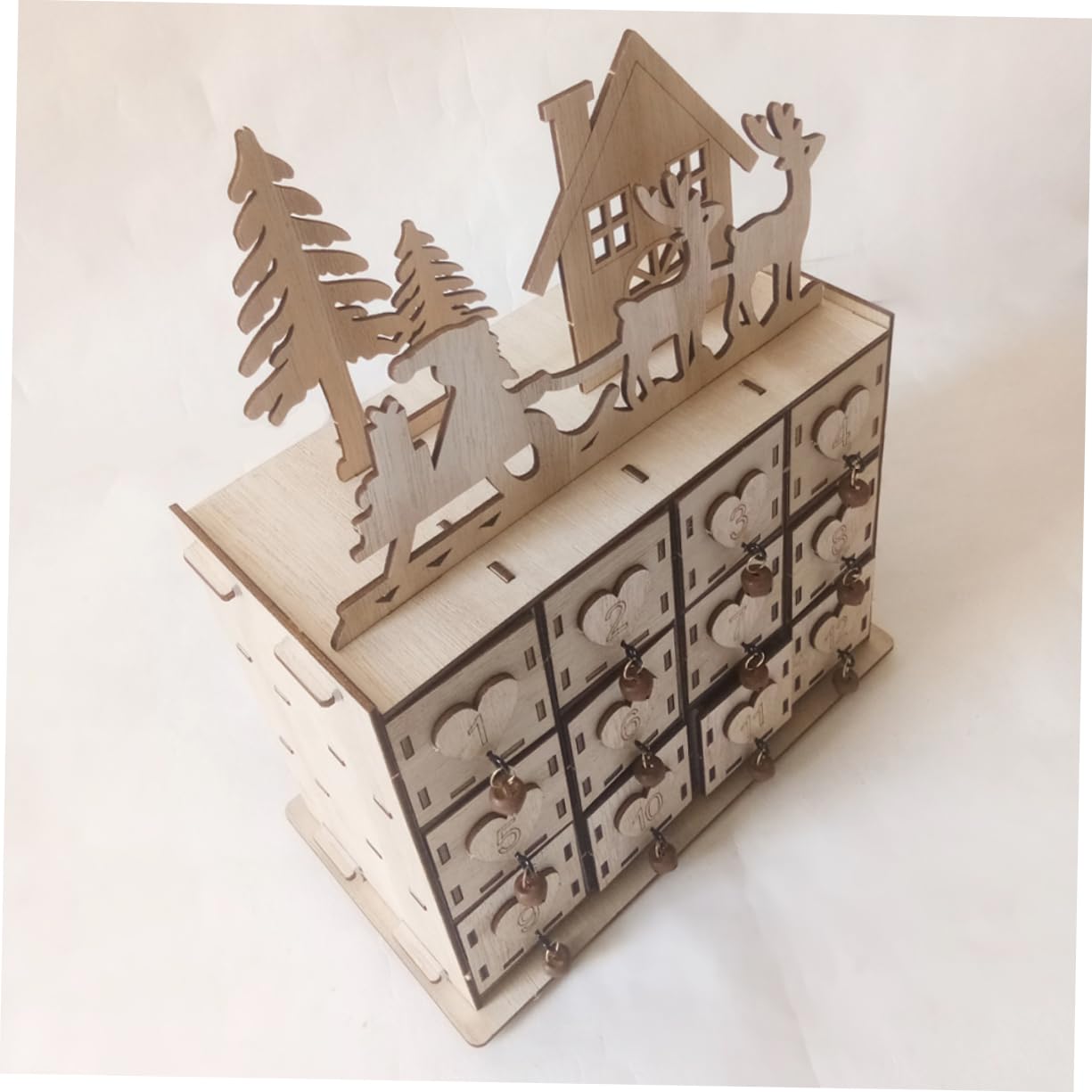 Ciieeo Caja de Madera Creativa para Guardar Objetos Navideños Estuche para Patrones de Calendario Manualidades Navideñas para Adornos Navideños Diseño de Corazón para Artículos Diversos