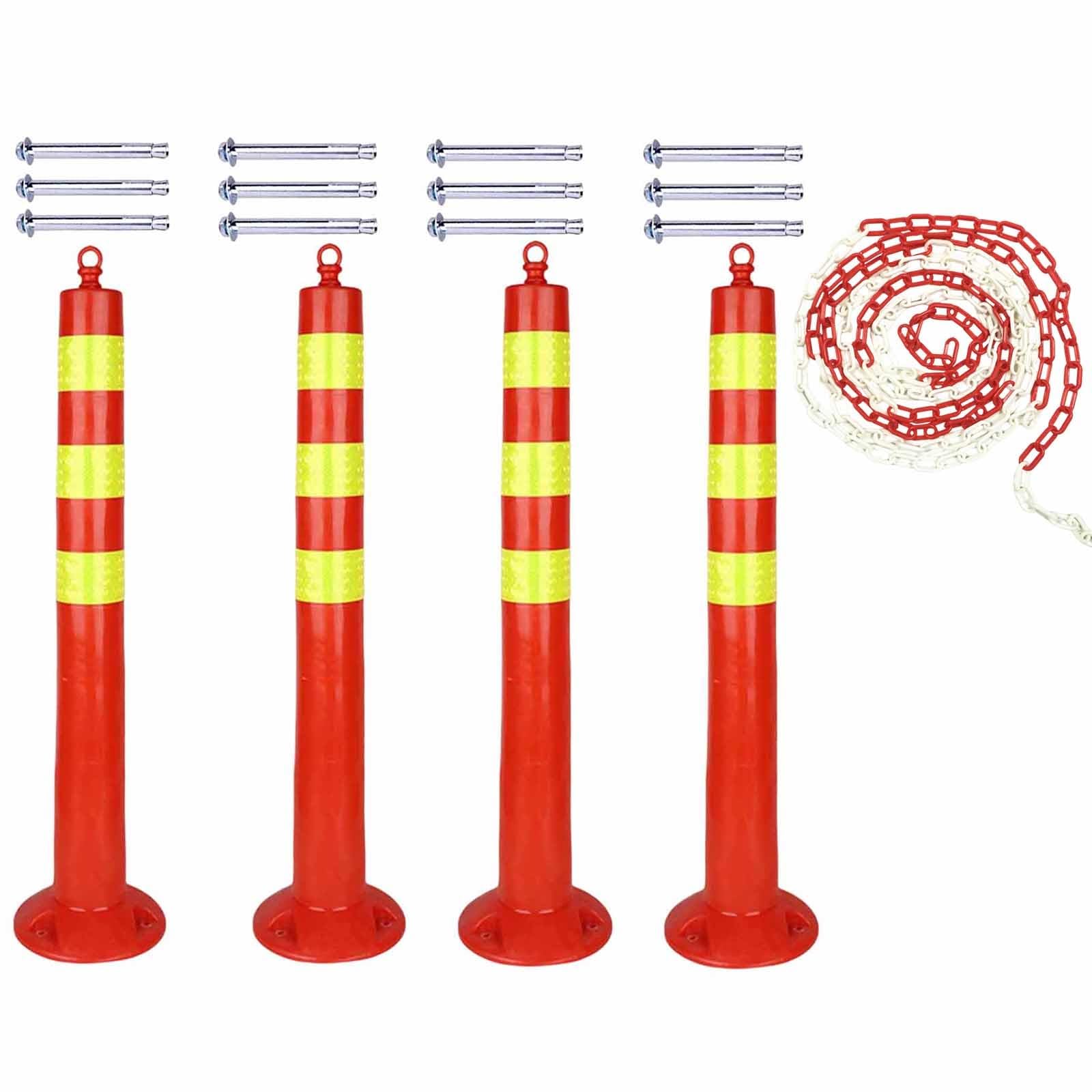 WQPMNYG Safety Cones, Plastic Traffic Barrier Bollard Posts with Chain and Mounting Bolts, Flexible for Parking Lots and Driveways, Reflective Road Warning Cone