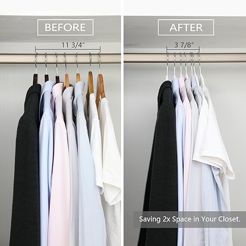 Miniatura 5 de MIZGI Perchas de terciopelo prémium (paquete de 60) resistentes, antideslizantes, ganchos cromados blancos, ahorro de espacio, color blancoplateado