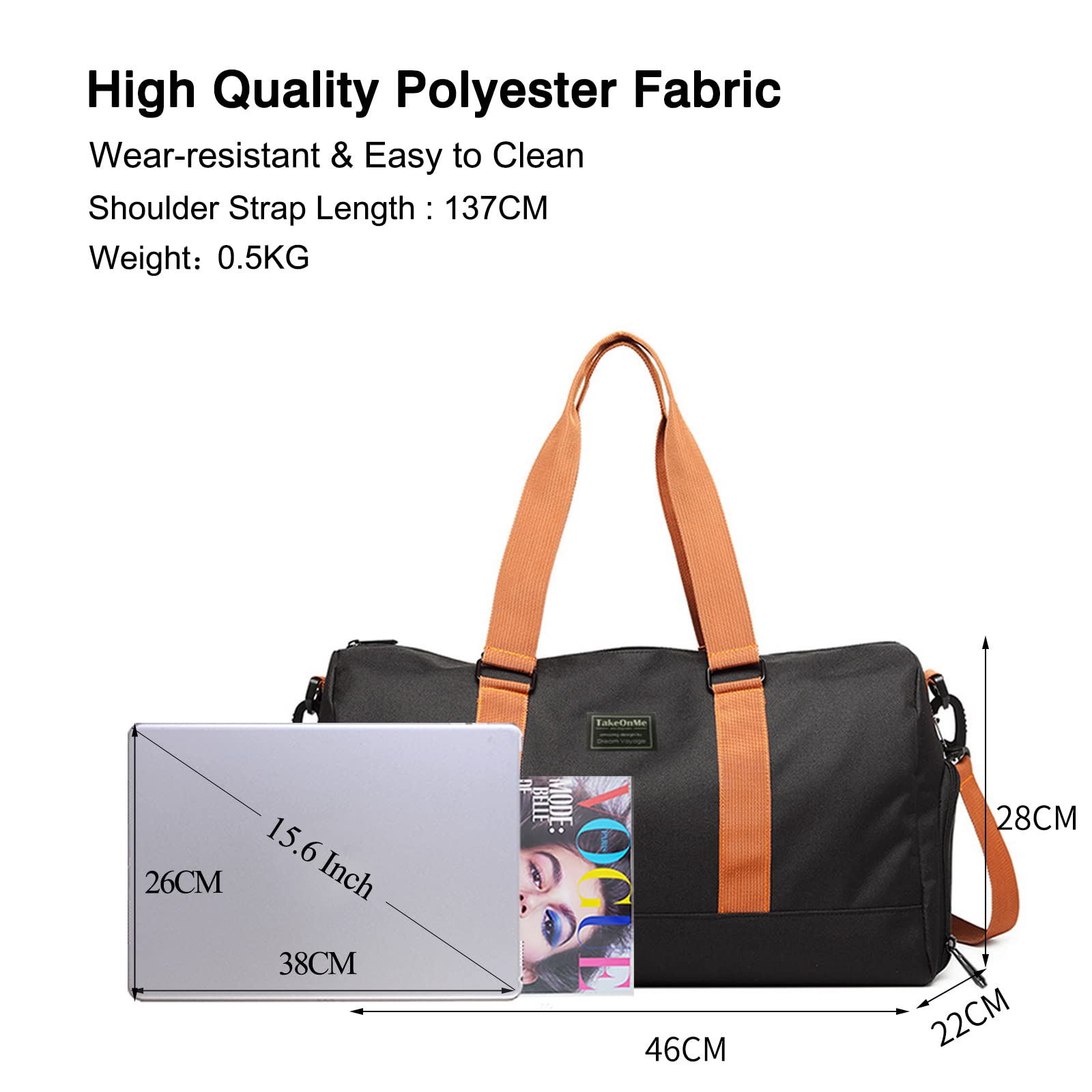 FANDARE Borsone da Viaggio Donna Uomo Borse da palestra Borsoni da palestra Sportiva Tote da viaggio Borsa Weekender Piscina Palestra Borsa a Spalla con Scomparto Scarpe Borsa da Viaggio Nero A