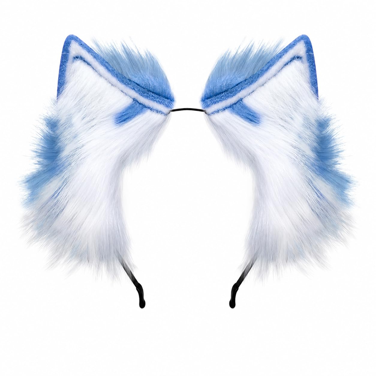 Animal Ears Headband for Women, Cat Wolf Fox Dog Ears, Faux Fur Cosplay Headband, Adjustable Bendable Cute Costume Accessory for Party Halloween Festival (Blue White)