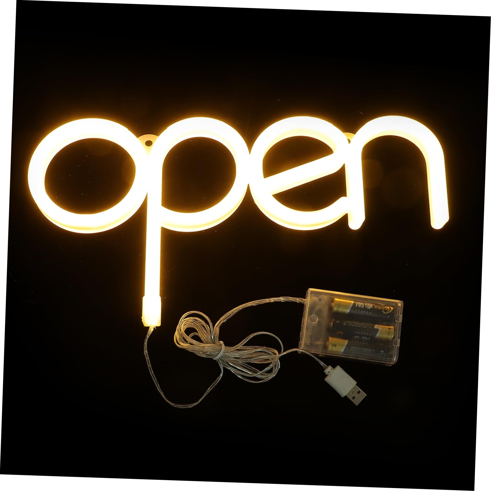 PartyKindom Letrero de Neón LED Funciona 3 Pilas Aa Abierto para Pared, Luz Decorativa de PVC Blanco Adecuado para Fiestas y Ocasiones Obsequios