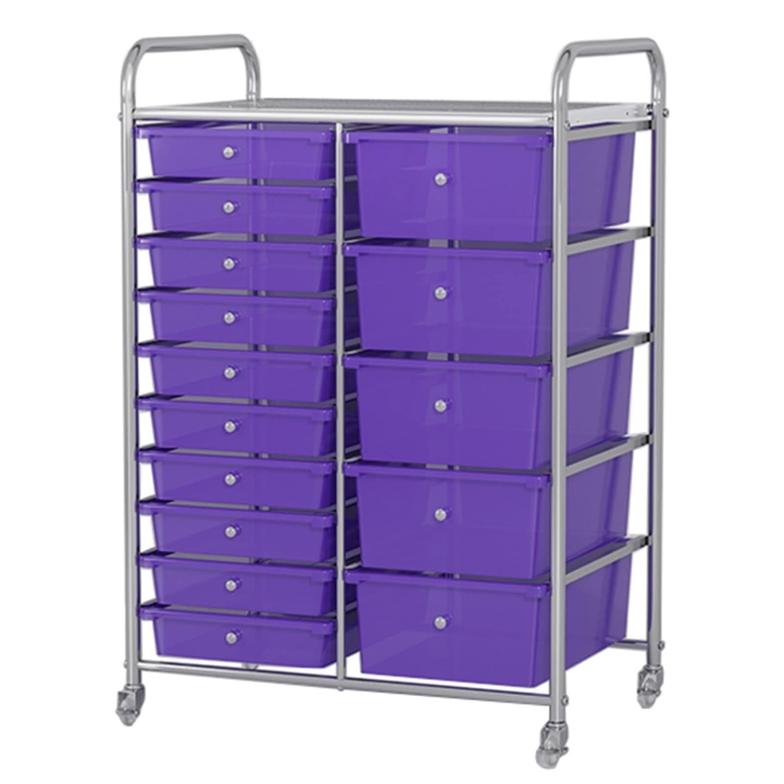 Carrito de Almacenamiento con Ruedas y 15 cajones, Carrito de Oficina o de Manualidades con Ruedas, Unidad organizadora de estanterías for peluquería en casa(Purple)