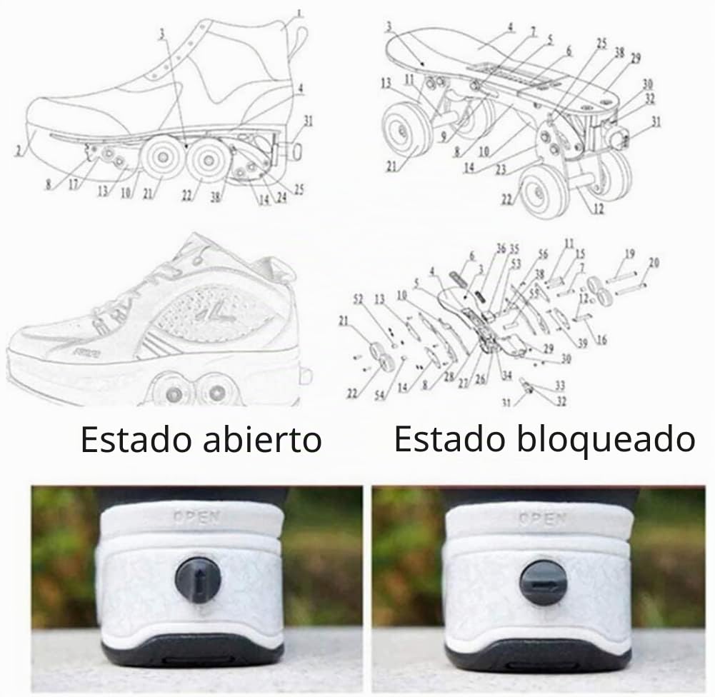 Zapatos con ruedas LED Patines luminosos de 4 ruedas Patines ajustables Rueda oculta para zapatillas de correr para jugar para hombres, mujeres y niños