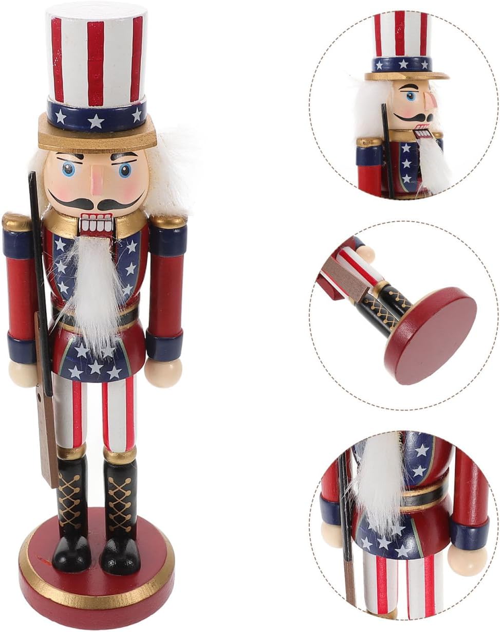 PRETYZOOM Christmas Wooden Nutcracker, Us Flag Nutcracker Soldier Figurine, Patriotic Xmas Nutcracker Statue Ornament Christmas Decoration