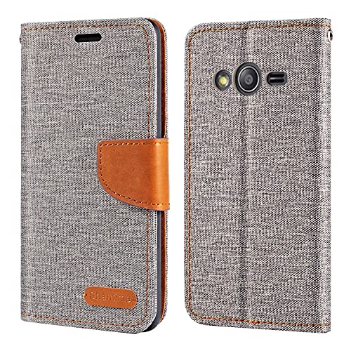 Shantime Étui Portefeuille Tissu Oxford Compatible avec Samsung Galaxy Ace 4, Coque Magnétique Durable avec Fentes Cartes et Support(Gris)