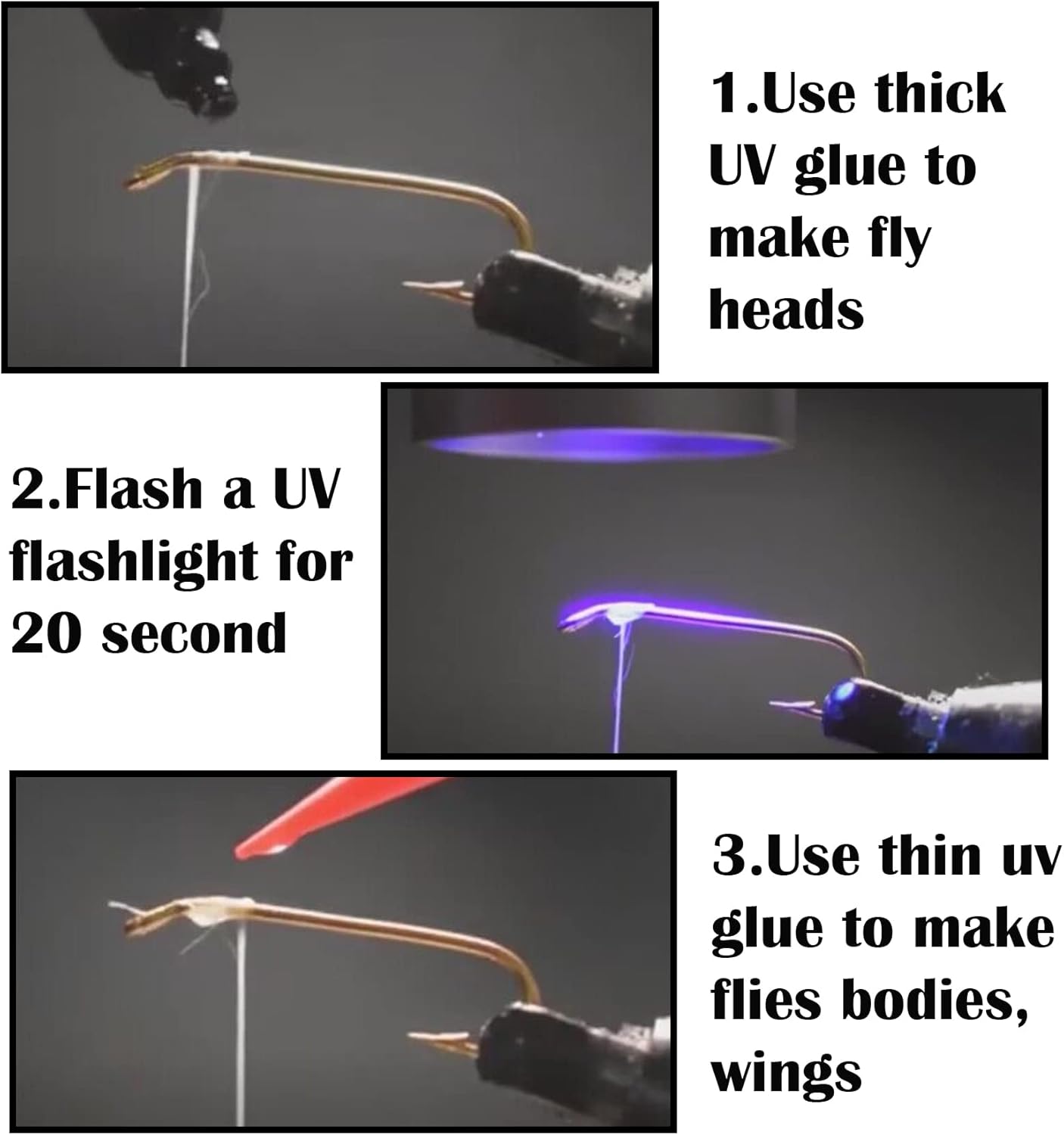 Eupheng Fly Tying UV Resin Three Formula Thick,Thin and Super Flex Fly Tying Head Cement Fly Tying Glue for Building Flies Heads Bodies and Wings and Gluing Eyes : Sports & Outdoors