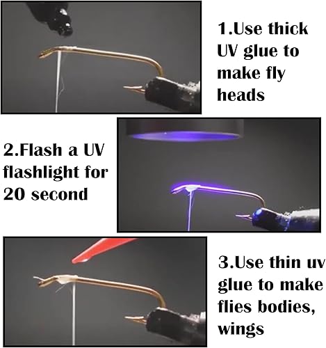 Miniatura 5 de EUPHENG Resina UV para atar moscas con tres fórmulas gruesas, fina y súper flexible, pegamento para atar moscas para construir moscas, cabezas,