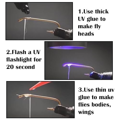 Miniatura 5 de EUPHENG Resina UV para atar moscas con tres fórmulas gruesas, fina y súper flexible, pegamento para atar moscas para construir moscas, cabezas,