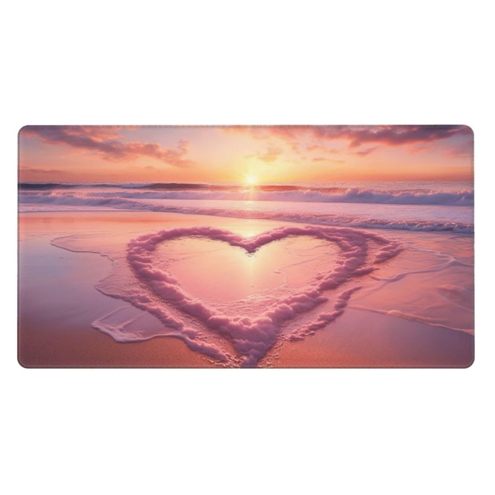 Gaming Mauspad XXL 1200x600x3mm Mousepad Verlängertes Groß Mauspad Schreibtischauflage,Genähte Kanten Rutschfeste Gummibasis,Verbessert Präzision Geschwindigkeit Home Office Herzförmiger Strand L-3322