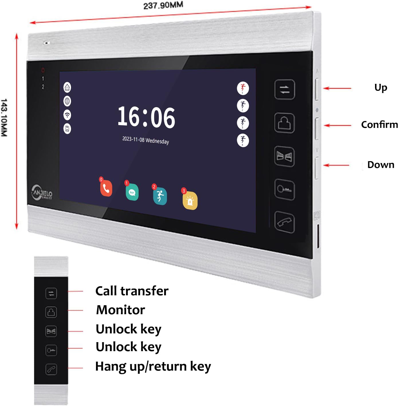 Tuya - Videocitofono con telecamera HD 1080P da 7 pollici, con campanello cablato, monitor WiFi con schermo grandangolare per visione notturna e rilevamento del movimento, 2 monitor