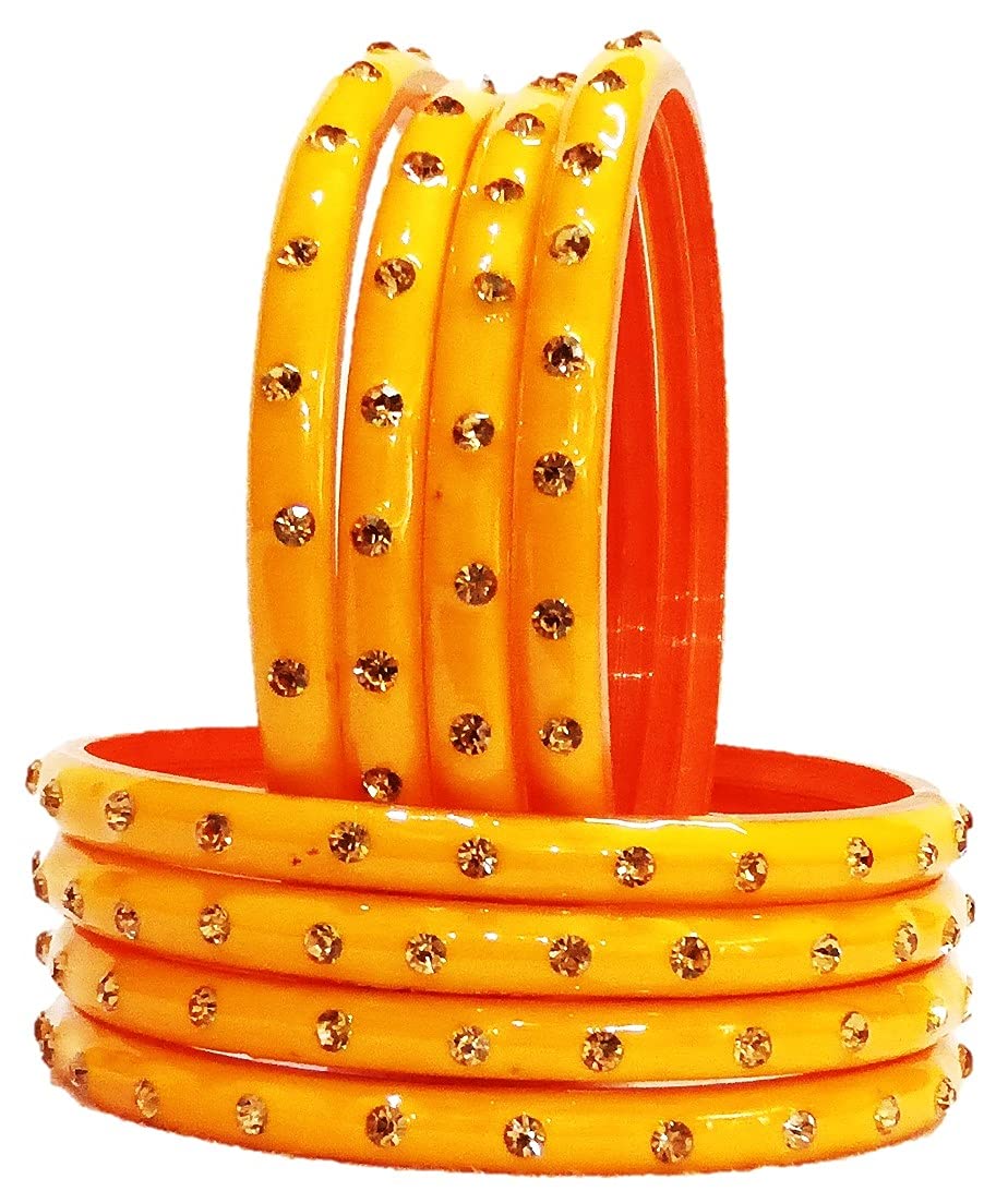 T4 Jewels (2.10 & 2.12 Size Golden Stones Studded Plane Bangle Set For Women & Girls - (Set Of 8)_Yellow_2.10 (B09DMBTYDT) Amazon Price History, Amazon Price Tracker