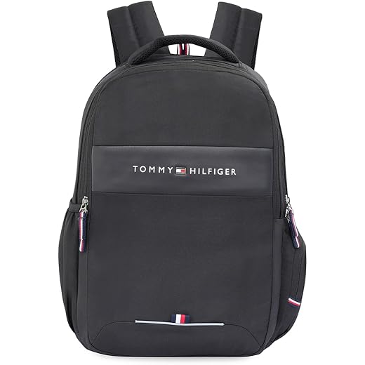 Tommy Hilfiger Joshua Polyester Unisex 15 Inch Laptop Backpack - Black | 21 Ltr Capacity| Padded & Adjustable Strap | Water Resistant | 3 Compartment | Water Bottle Holder | USB Cable holder Pocket