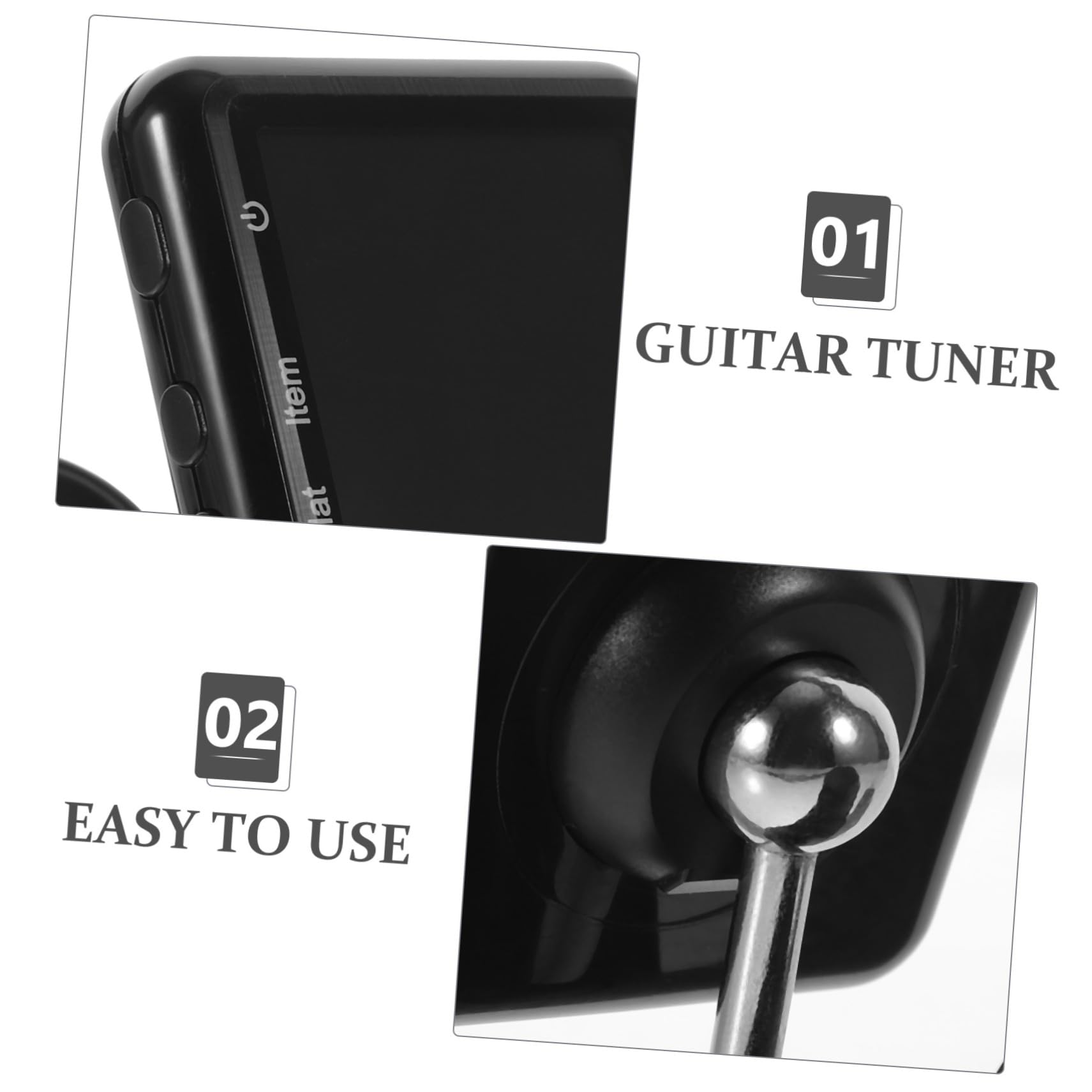 Afinador de Guitarra Recargable Clip, Tecnología Avanzada Negra | Ligero, Sonido Claro y Estable, Carcasa Abs, para Guitarra Clásica, Acústica, Eléctrica y Ukelele