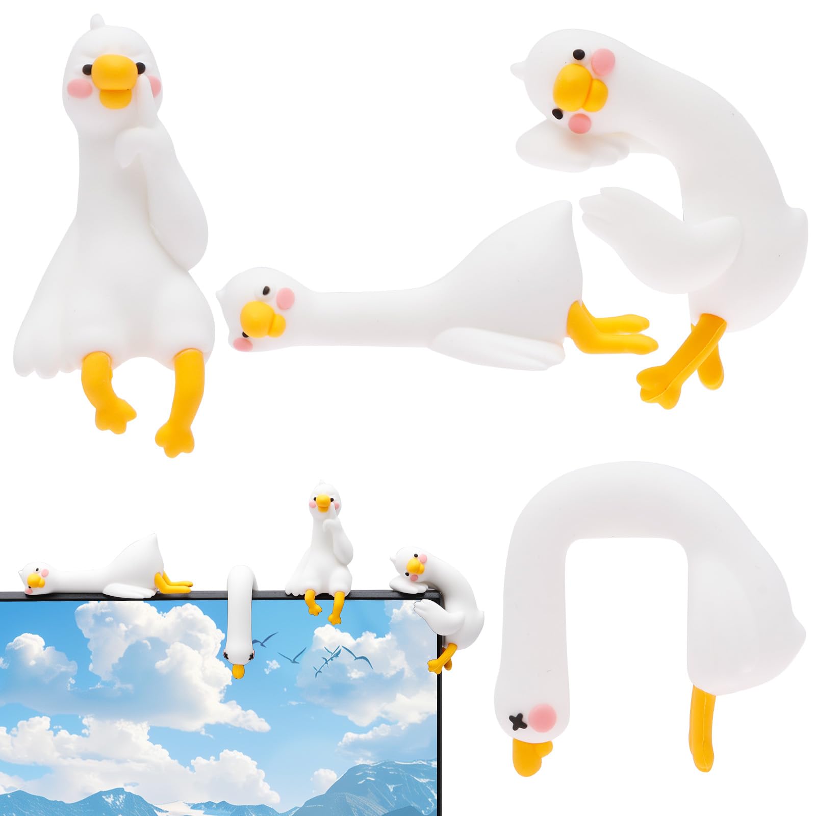 Ghshanog White 4Pcs Mini Resin Goose Figurines,Funny Silly Goose Desktop Statue,Cute Desk Ornaments 3D Craft Sculpture For Car Dashboard Decor Interior Rearview Mirror Accessories Home Office Decoration