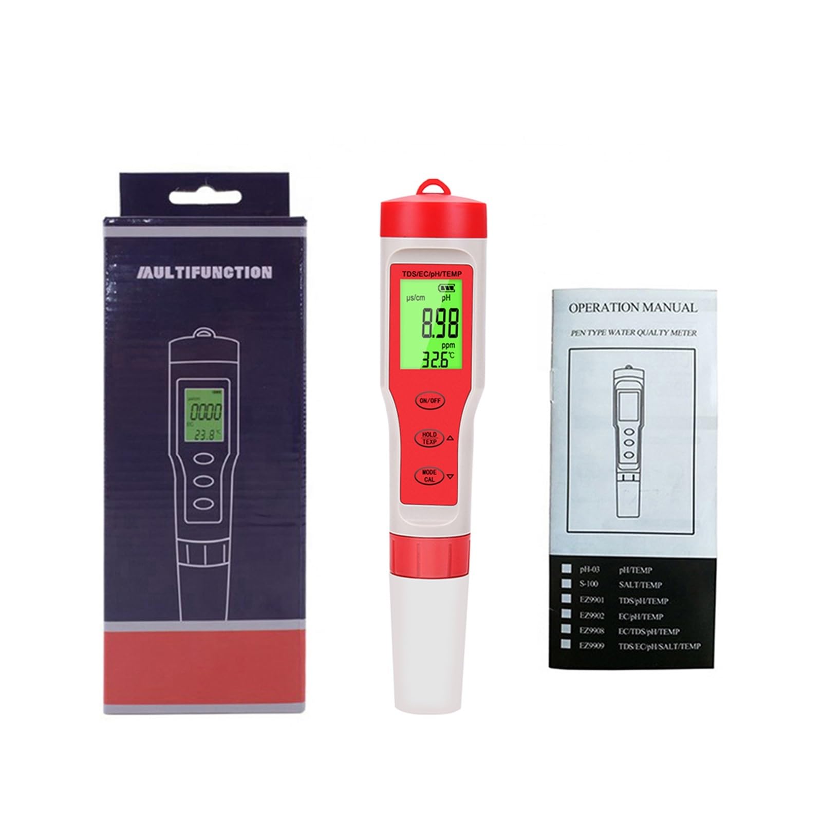 Nekano Testeur PH 4 En 1 - Mètre TDS EC Température Eau Avec Écran LCD - Pour Piscine Aquarium