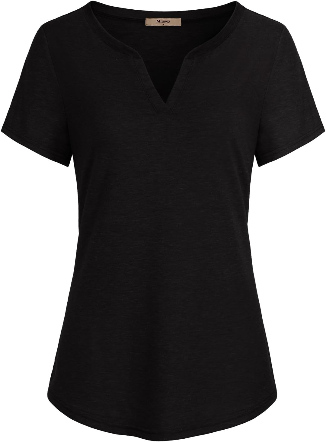 Miusey Women V Neck Short Sleeve Casual Curved Hem Henley Blouse
