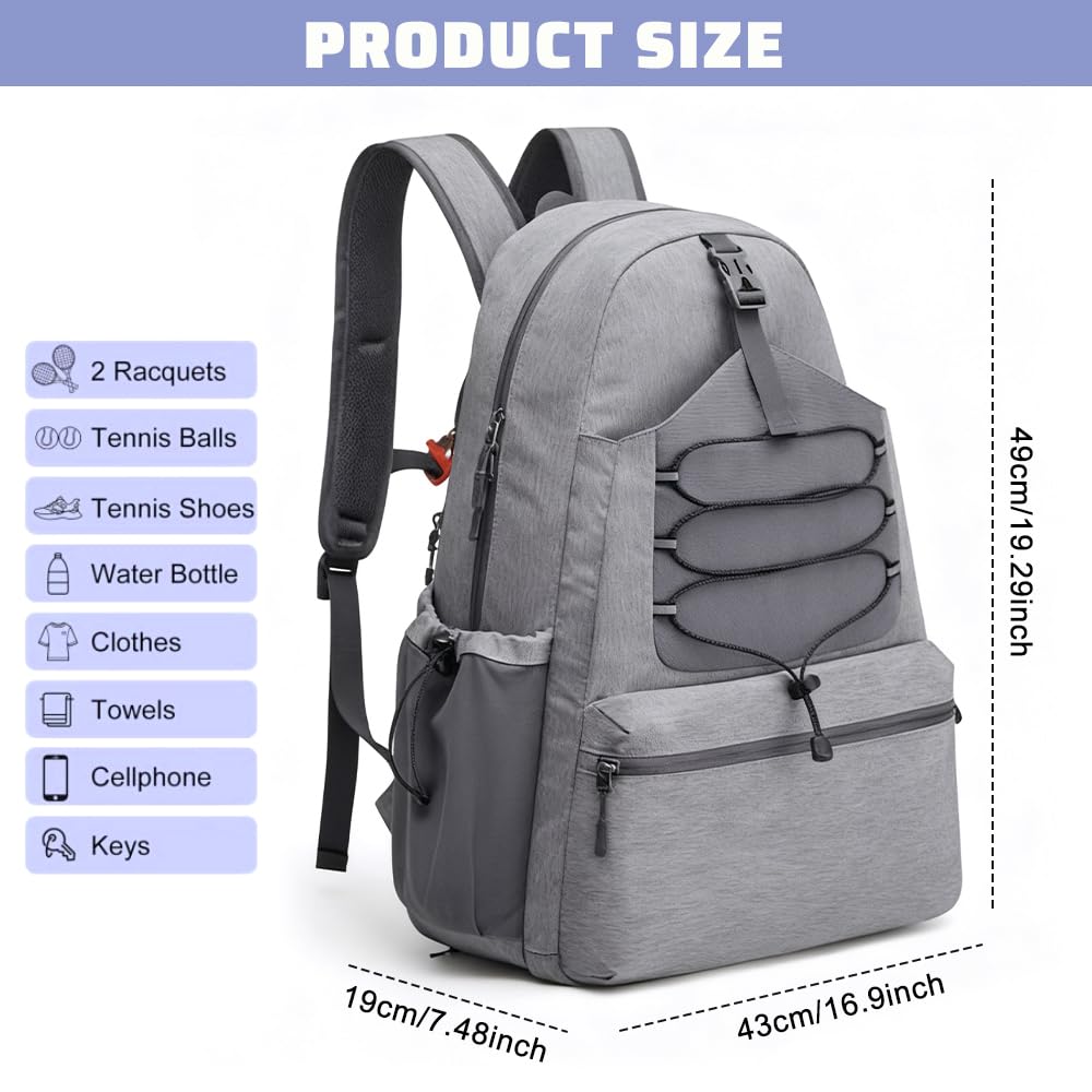 Bolsa de Tenis Impermeable con Zapatillero para 2 Raquetas Pickleball Padel Squash Bádminton