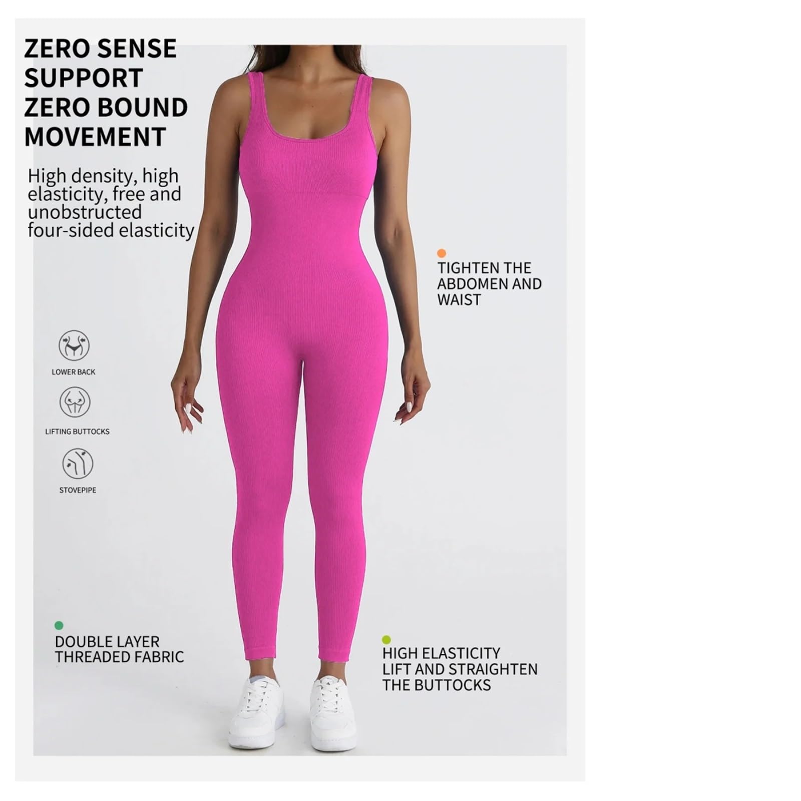 Combinaison de Yoga Combinaison de Yoga for femmes, couleur unie, côtelée, sans couture, amincissante, Push-Up, vêtements d'exercice