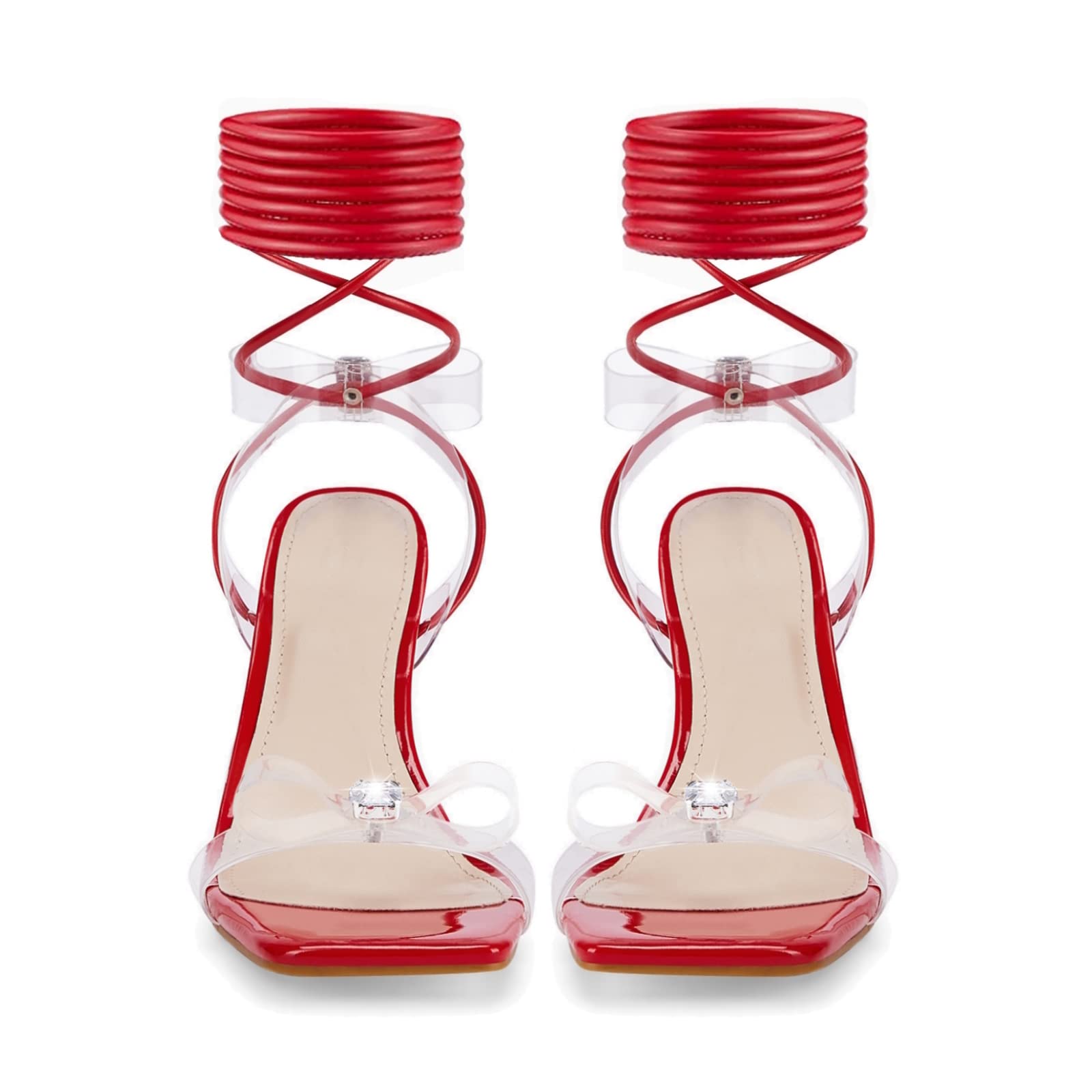 Stiletto Heel Graceful Bow Square Toe High Heel Crystal Wine Glass Heel Women plus Size Sandals main image 1