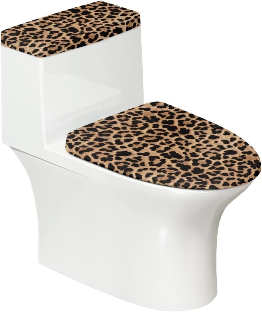 Kathyboom Leopard Toilet Lid & Tank Cover Set - Splash Resistant, Elastic Edge, Fits Most Round/Elongated Toilets, Dust-Proof Bathroom Decor
