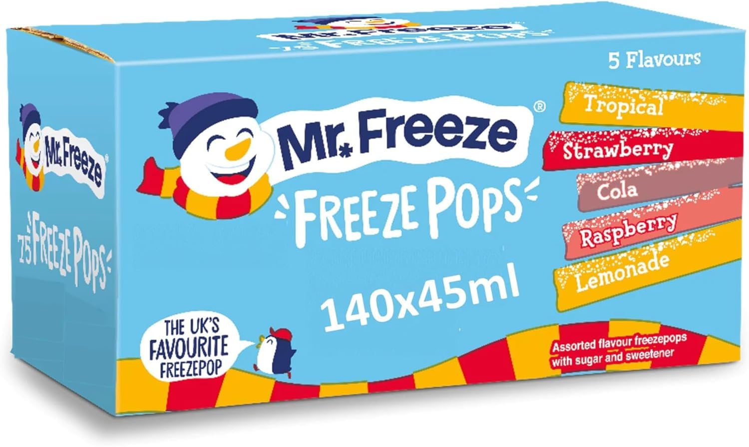 Mr Freeze Ice Pops - Tropical, Strawberry, Cola, Raspberry, Lemonade - 140x45ml