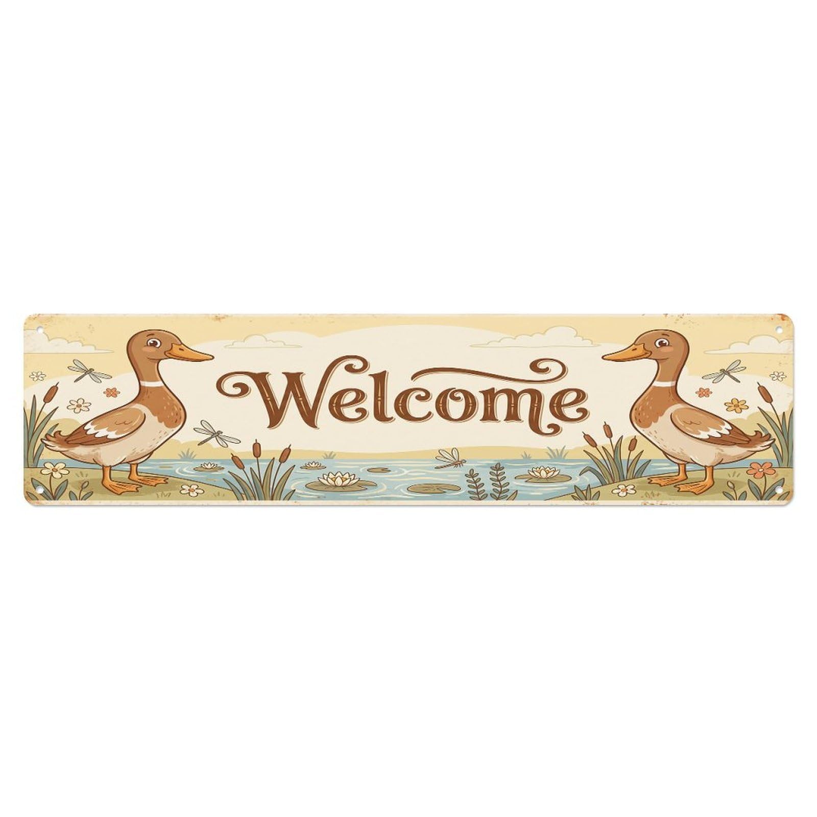 Olhnbad 4X16inch(10X40cm) Vintage Welcome Runner Duck Metal Tin Sign