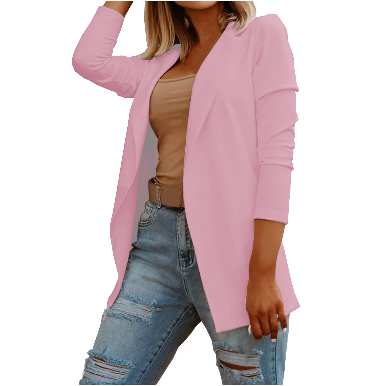 Womens Open Front Blazers Long Sleeve Notched Lapel Collar Blazer Jacket Slim Fit Business Casual Suit Jackets