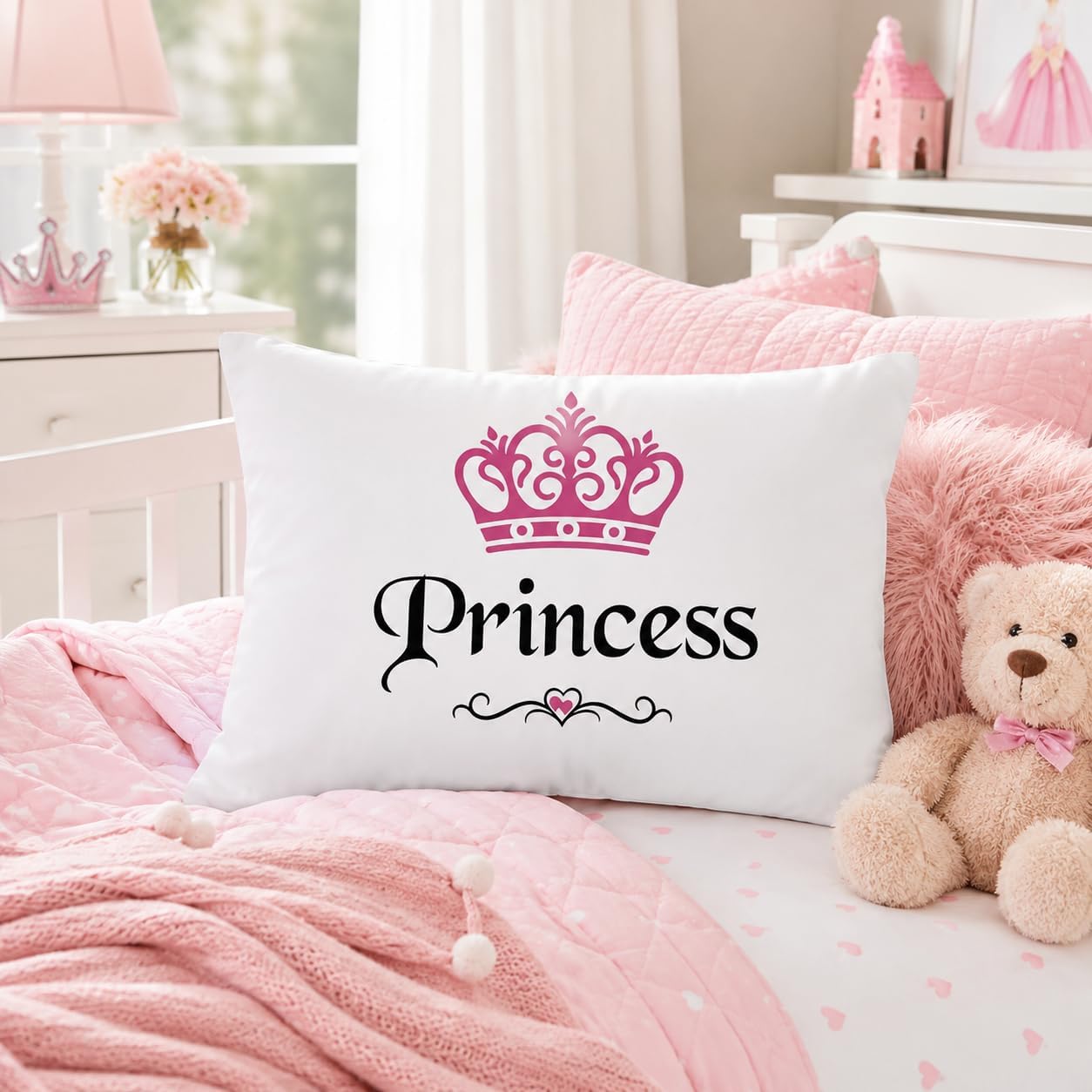 Princess Crown Pillow Cover 29x19 Inch, Soft Satin Throw Pillow Case for Girls Bedroom, Sofa, Couch & Nursery Decor image 5