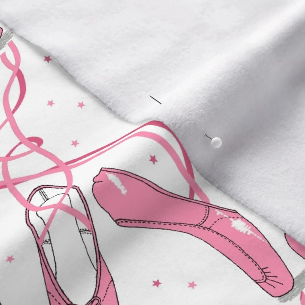 Spoonflower Fabric - Pink Ballet Shoes Dance Girls Printed on Polartec(R) Fleece Fabric by The Yard - Sewing Blankets Loungewear and No-Sew Projects