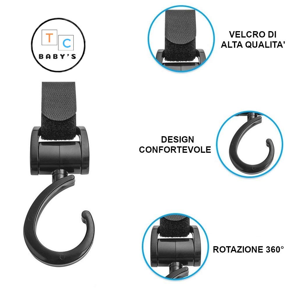 Ganci per Passeggino Porta Borse Universali Antiscivolo Accessori Neonato